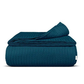 Плед-покривало кіска COSAS 240х260 см Ocean Knitted Braid Смарагдовий