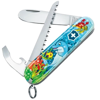 Ніж складаний, мультитул дитячий Victorinox My First + розмальовка (84мм, 9 функцій), дельфін 0.2373.E1