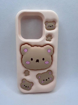Детский резиновый чехол Bear для Xiaomi Redmi Note 14 с подставкой держателем Бежевый