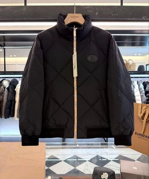 Мужская куртка пуховик бомбер Burberry с вертикальным воротником, черного цвета, L