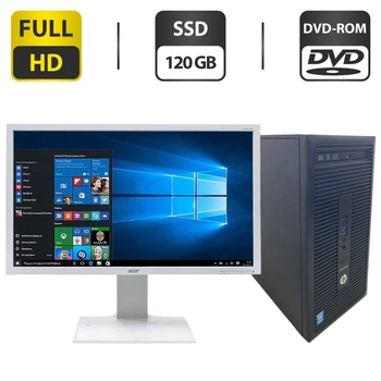 Комплект ПК: компьютер HP EliteDesk 700 G1 Tower / Intel Core i5-4590 (4 ядра по 3.0 - 3.7 GHz) / 8 GB DDR3 / 120 GB SSD / Intel HD Graphics 4600 / DVD-ROM + Монитор Б-класс Acer B243HL / 24" (1920x1080) TN / VGA б/у
