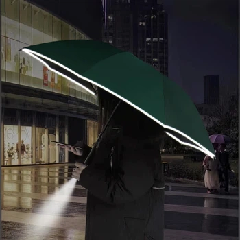 Зонт обратного сложения PowerMe LumiSafe Umbrella с LED фонариком и светоотражающей лентой Зеленый