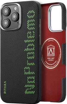 Карбоновий чохол Pitaka Tactile Woven Case Aries NoProblemo для iPhone 16 Pro Max Чорний + Зелений (KI1601NOP)