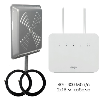 Потужний 4G інтернет-комплект з роутером ERGO R291b 300 Мбіт/с та панельною MIMO антеною 2×24 дБ