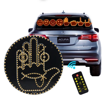 Светодиодная LED панель Смайлик / Ладонь с 8 жестами для заднего стекла авто с пультом дистанционного управления + 3 батарейки AA