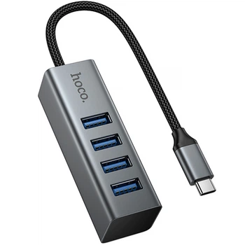 Перехідник HUB HOCO HB1C 4in1 (Type-C to 4xUSB 3.0) (0.2m) (Metal gray) (243563)