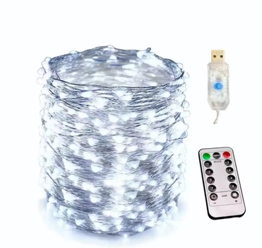 Гирлянда USB Капля росы Холодный белый пульт 10м 100LED