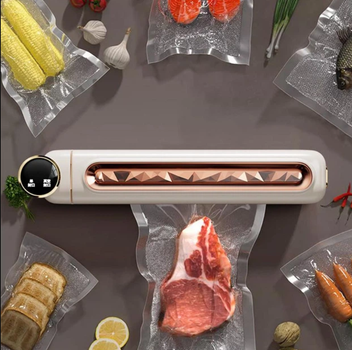 Вакууматор для харчових продуктів з LCD дисплеєм Vacuum Sealer 110 Вт, автоматичний побутовий вакуумний пакувальник для зберігання їжі, пакування овочів, фруктів та м’яса, від мережі Білий
