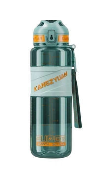 Спортивная бутылка KANGZYUAN 1000 мл (1 л) - Зеленая Tritan BPA-free, ударопрочная эко-бутылка с трубочкой и ремешком