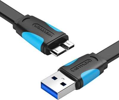 Кабель Vention USB 3.0 - Micro-B для HDD плоский 5 Гбит/с 0.25 м Черный (VAS-A12-B025)
