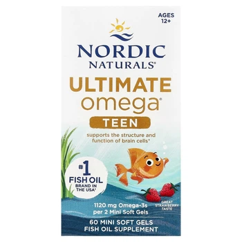 Жирні кислоти Nordic Naturals Омега-3 риб'ячий жир для підлітків смак полуниці Teen Ultimate Omega® Fish Oil Ages 12+ 60 мінікапсул