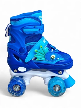 Детские раздвижные четырехколесные ролики квады SP-Sport Dino 182 размер 35-38 Blue-Light Blue
