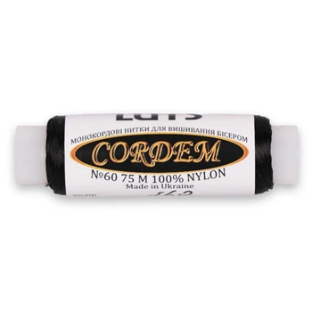 Нитка бисерная CORDEM 60, черная, 75м - монокордовая нить для бисера и бисероплетения