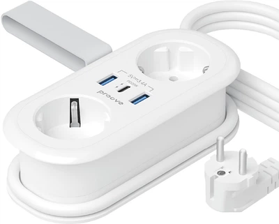 Сетевой фильтр Proove Supercoil 20 Вт 2 розетки 1xUSB-C 2xUSB-A 1.5 м White (621840003)