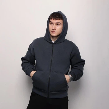Чоловіча демісезонна кофта оверсайз тринитка з начосом M темно-сіра (BLkf4241dge)