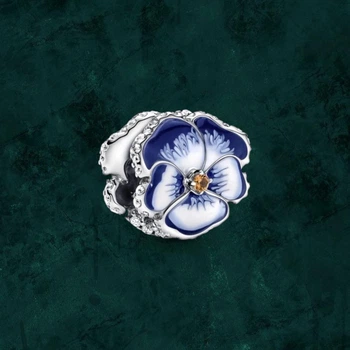 Серебряная бусина шарм "Голубая фиалка" Pandora Пандора 790777c02