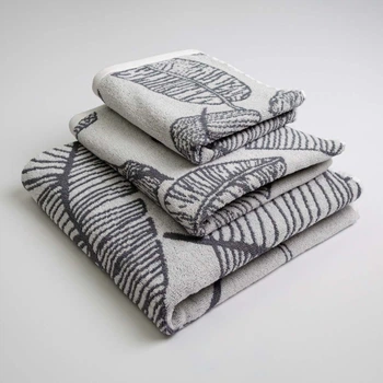 Набор махровых полотенец с рисунком перо 3шт GM Textile 40х70см, 50х90см, 70х140см 400г/м2 (Серый)
