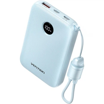 Універсальна батарея Vention 10000mAh 22,5W Fast Charging USB-A 2xUSB-C із вбудованим кабелем Blue (FKAL0-C)