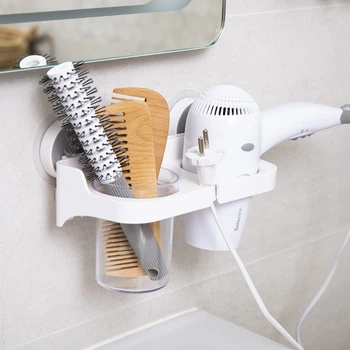 Держатель для фена со стаканом клеящийся MBM HOME BP-5 WHITE пластиковый белый