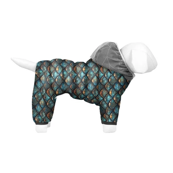 Комбінезон для собак WAUDOG Clothes малюнок "Луска", демісезонний одяг для середніх собак з капюшоном, захисний комбінезон з поліестеру, розмір M47, довжина 44-47 см, обхват грудей 69-72 см, обхват шиї 41-44 см (424-0179)