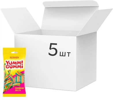 Упаковка желейных конфет Roshen Yummi Gummi Sour Belts 70 г х 5 шт (4823077636264)