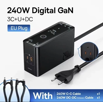 Потужна мережева зарядка 240вт Baseus Digital GaN Intelligent Desktop Charger 240W 3C+U+DC