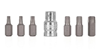Набор бит TORX с отверстием 6-гранных T25-T55 7 шт. с переходником 1/2 Сталь S2 GEKO G10039 (Код6190)