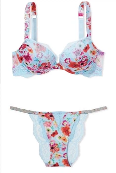 Комплект Victoria’s Secret Блакитний з різнобарвним 38C-L