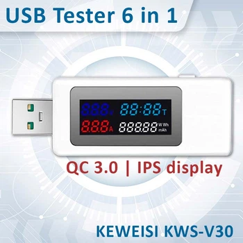 USB тестер тока напряжения емкости KEWEISI KWS-V30 QC3.0 / 4-30V / 195W / 6.5A White