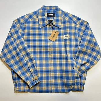 Куртка Stussy блакитна в клітку з коміром, розмір М