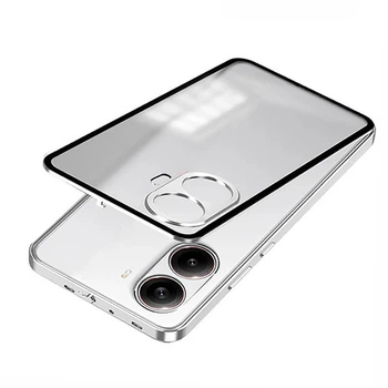 Противоударный чехол Metal Glass для Xiaomi Poco F7 с металлической рамкой silver