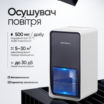 Безшумний конденсаційний побутовий вологопоглинач Doctor-101 LEVANTE для квартири з об'ємом бака 1,2 л і функцією нічника (CS3)