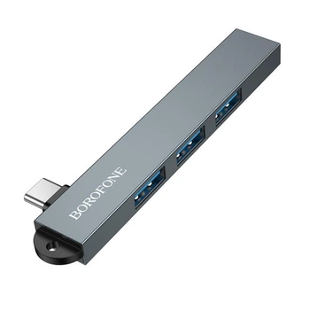 Адаптер переходник Borofone FH1A 4в1 Type-C to 3 USB 2.0/ 3.0 серый