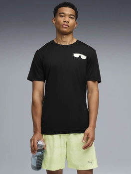 Футболка спортивная для бега длинная мужская Puma Graphics 52844901 S Black-Q1 с принтом (4069162168122)