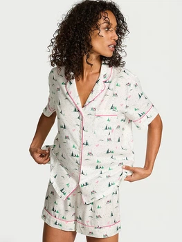 Фланелева піжама (сорочка + шорти) Victoria's Secret Flannel Short Pajama Set XS Білий (27138574)