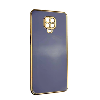 Чехол для Xiaomi Redmi Note 9 Pro глянцевый с защитой камеры с золотой окантовкой синий