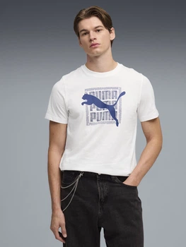 Футболка бавовняна довга чоловіча Puma Graphics 69177502 M White з принтом (4069161673191)
