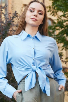 Жіноча сорочка зі складками широкого крою LadyLike 44 Блакитний (ll2191910069381)