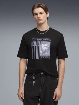 Футболка хлопковая длинная мужская Puma Graphics 69178501 L Black с принтом (4069161649257)