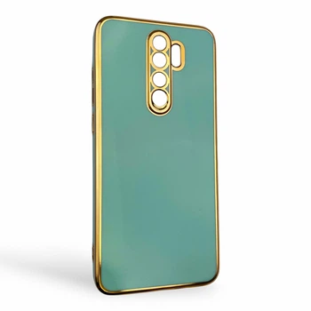 Чехол для Xiaomi Redmi Note 8 Pro глянцевый с защитой камеры с золотой окантовкой бирюзовый