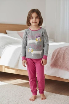 Детская пижама для девочки Baykar с собачками хлопок и эластан р 5 110 - 116 см серо-розовый 9252-220