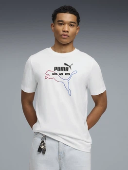 Футболка хлопковая длинная мужская Puma Essentials Graphics 69203102 L White с принтом (4069161672477)