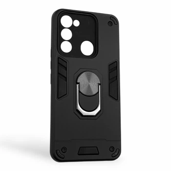 Чехол для телефона TECNO Spark 8C (KG5k) бронированный с магнитным кольцом-держателем подставкой чёрный