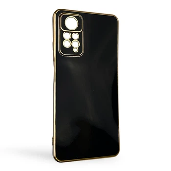 Чехол для Xiaomi Redmi Note 12 Pro 4G глянцевый с защитой камеры с золотой окантовкой черный