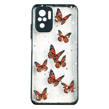 Чехол для Xiaomi POCO M5s женский детский с блёстками с бабочками черный