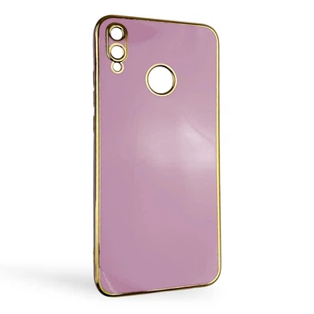 Чехол для Huawei Honor 8X (JSN-L21) глянцевый с защитой камеры с золотой окантовкой сиреневый