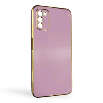 Чохол для Samsung Galaxy A03s (SM-A037F) глянцевий із захистом камери із золотою окантовкою бузковий