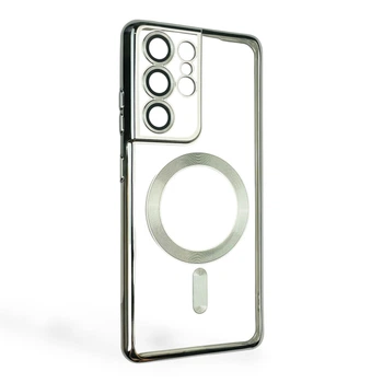 Чохол для Samsung Galaxy S21 Ultra (SM-G998) з лінзами на камері з MagSafe срібний
