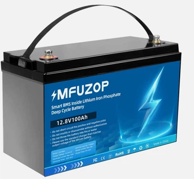 Литий-железо-фосфатный аккумулятор MFUZOP LiFePO4 12.8V 100Ah 1280Wh с BMS, глубокого цикла