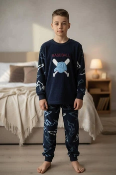 Пижама зимняя для мальчика теплая полар флис Mini Moon р 134 см 9-10 лет арт 3139-5931 BASEBALL Синий